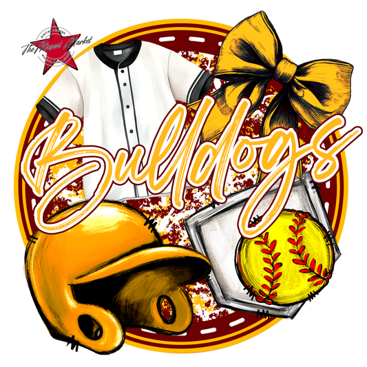Bulldogs Circle Softball Design-Maroon-Yellow