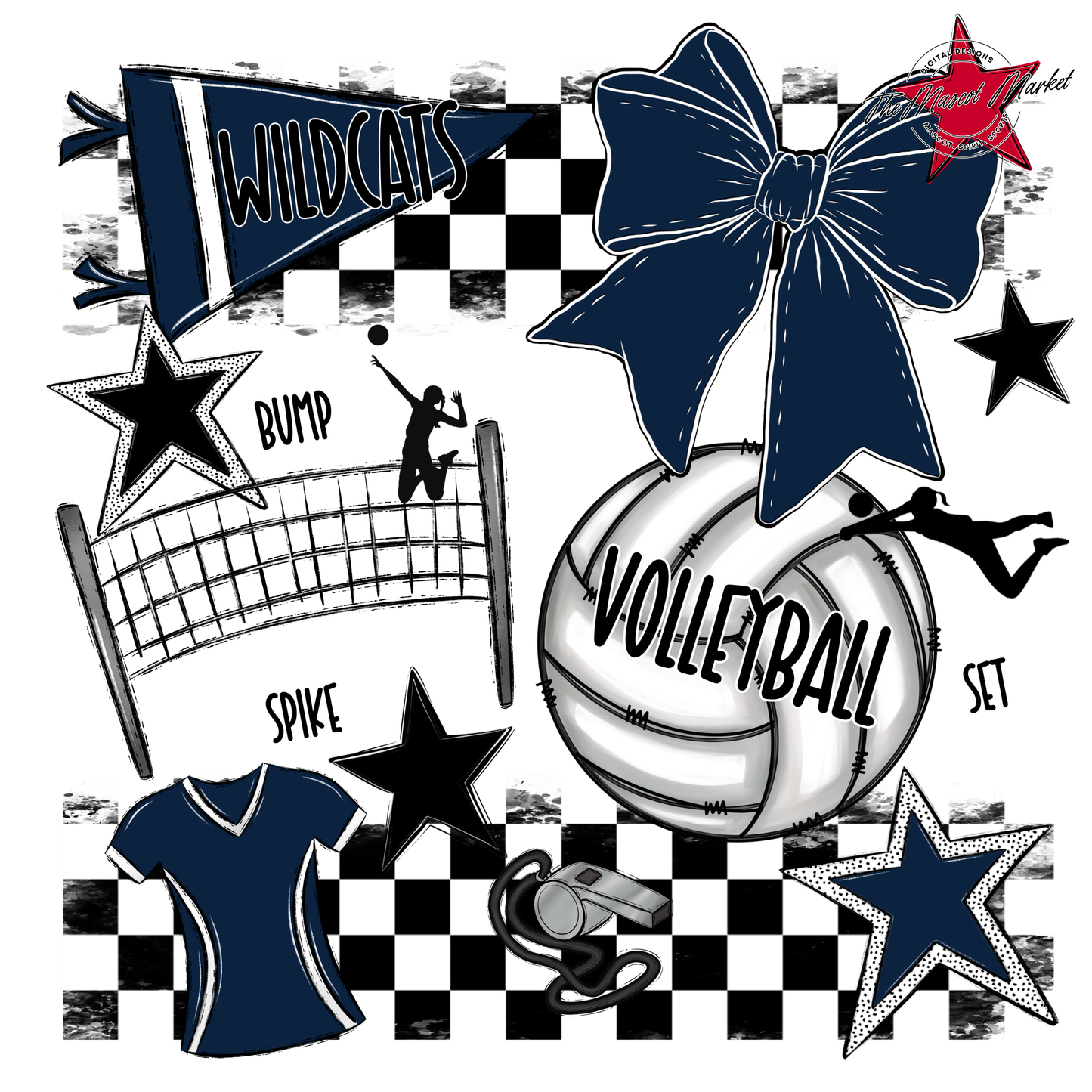 Wildcats Checkers Volleyball Spirit Design-Navy
