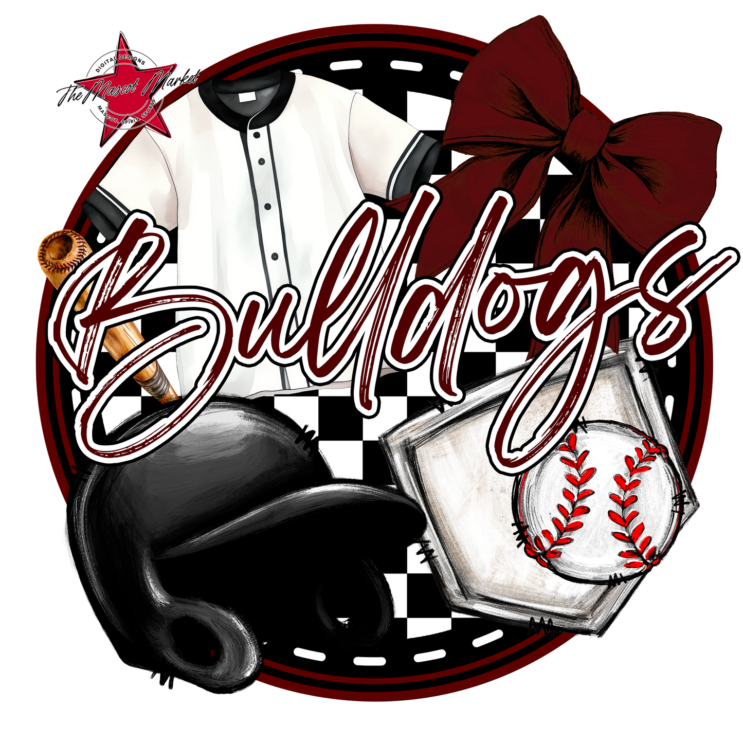 Bulldogs Circle Baseball Design-Maroon