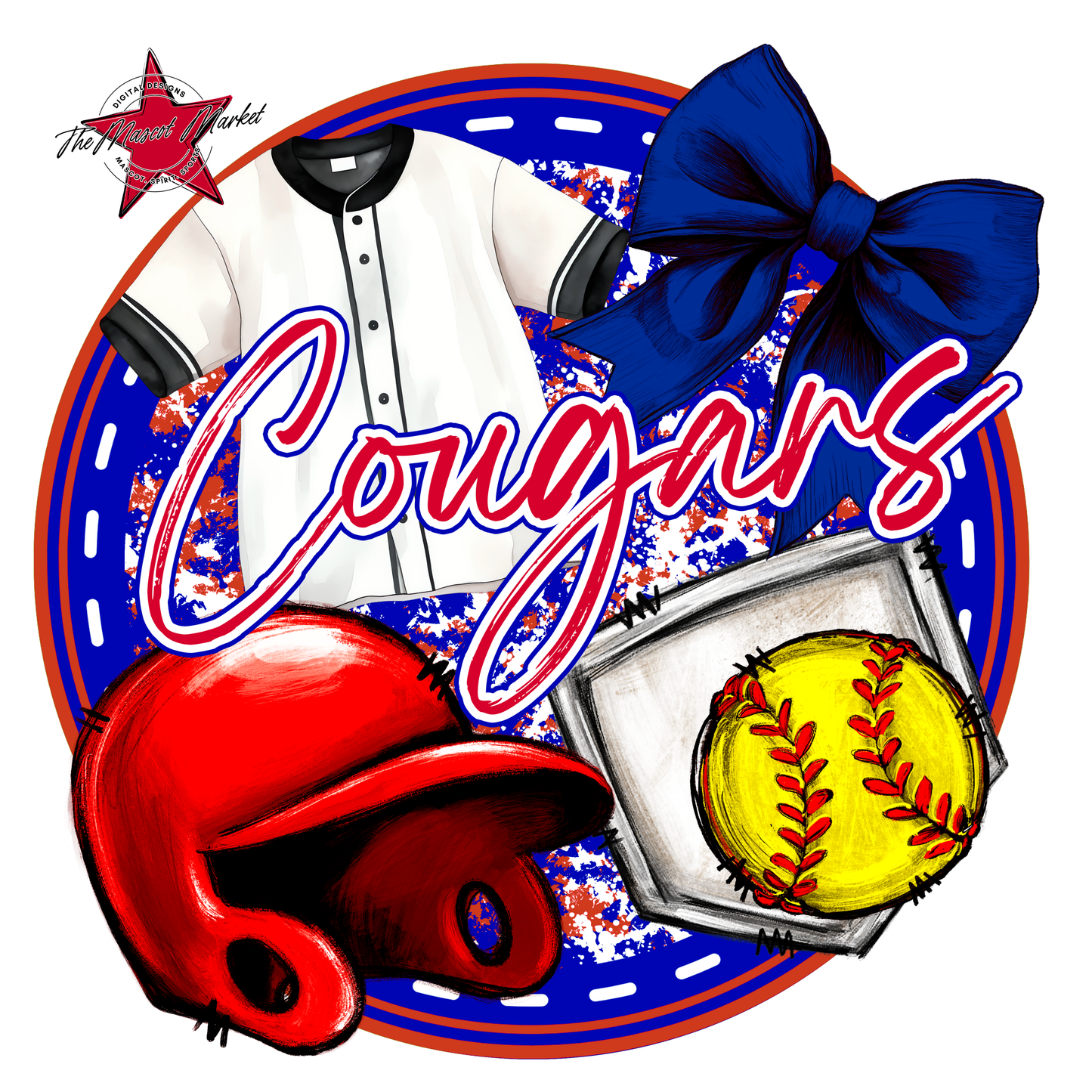 Cougars Circle Softball Design-Blue-Red