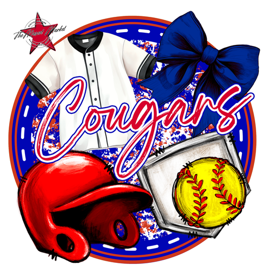 Cougars Circle Softball Design-Blue-Red