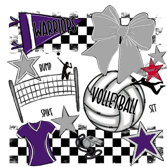 Warriors Checkers Volleyball Spirit Design-Purple-Grey
