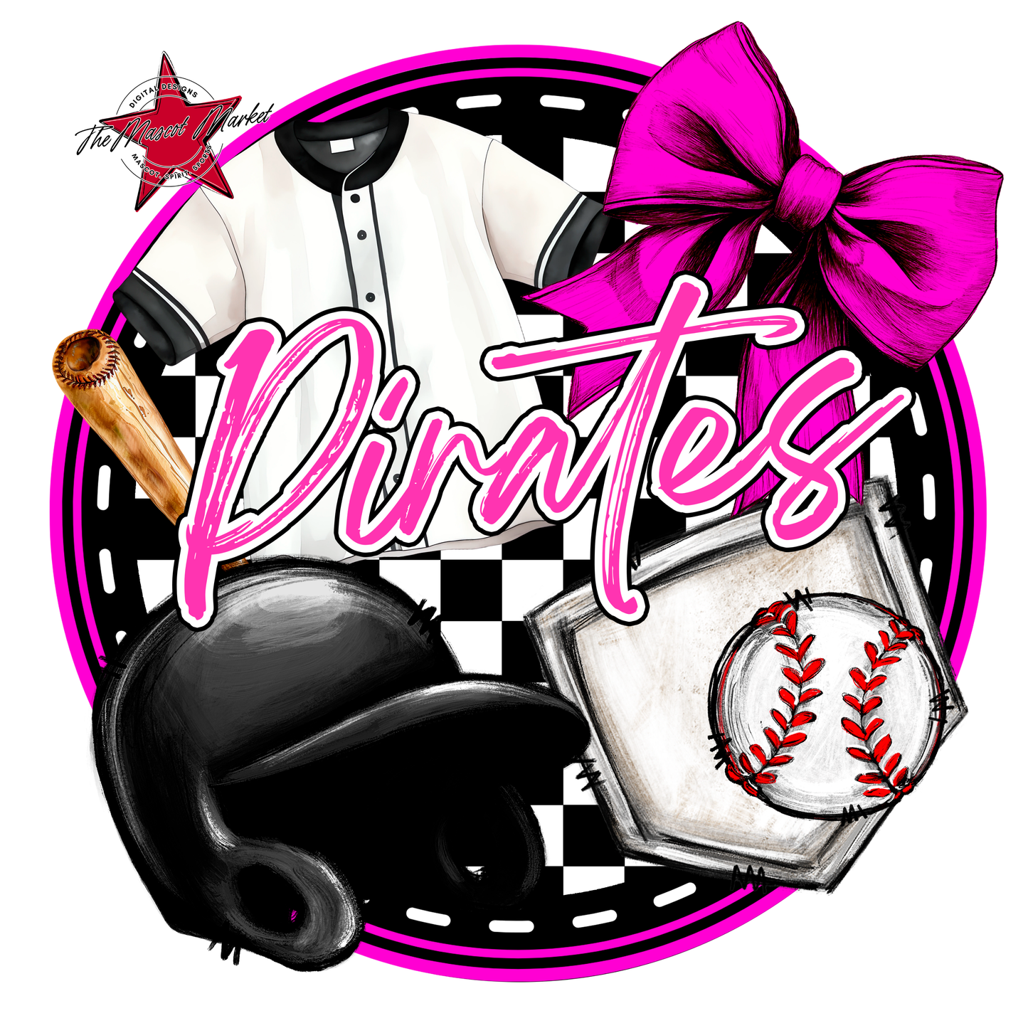 Pirates Circle Baseball Design-Pink