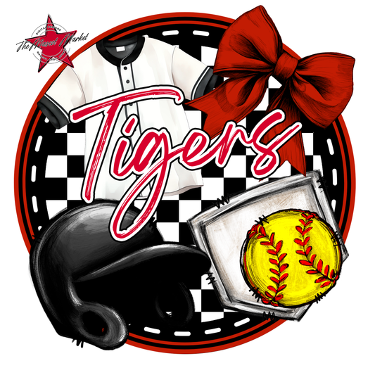 Tigers Circle Softball Design-Red