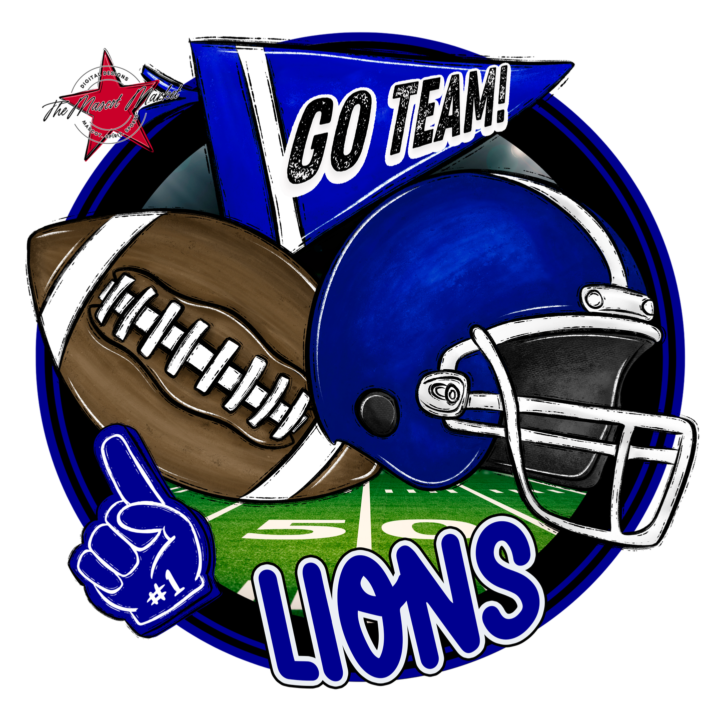 Lions Circle Football Design-Blue