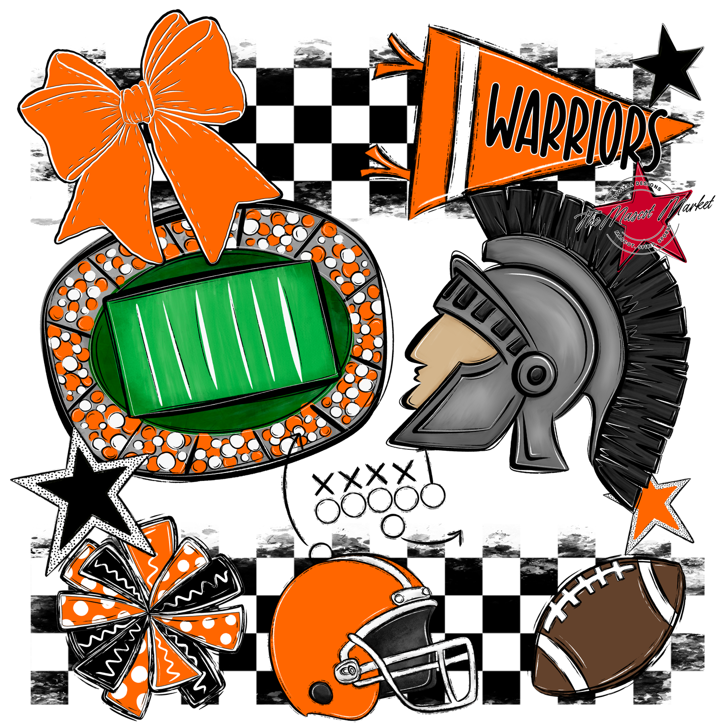 Warriors Checkers Mascot Spirit Design-Orange
