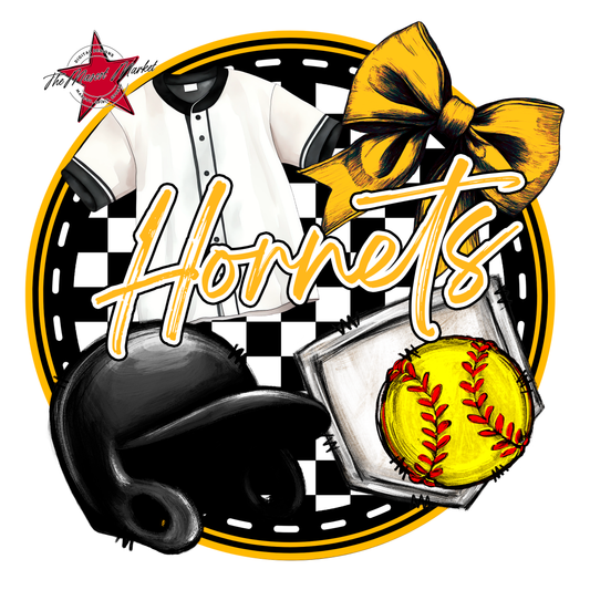 Hornets Circle Softball Design-Yellow