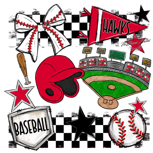 Hawks Checkers Baseball Spirit Design-Red