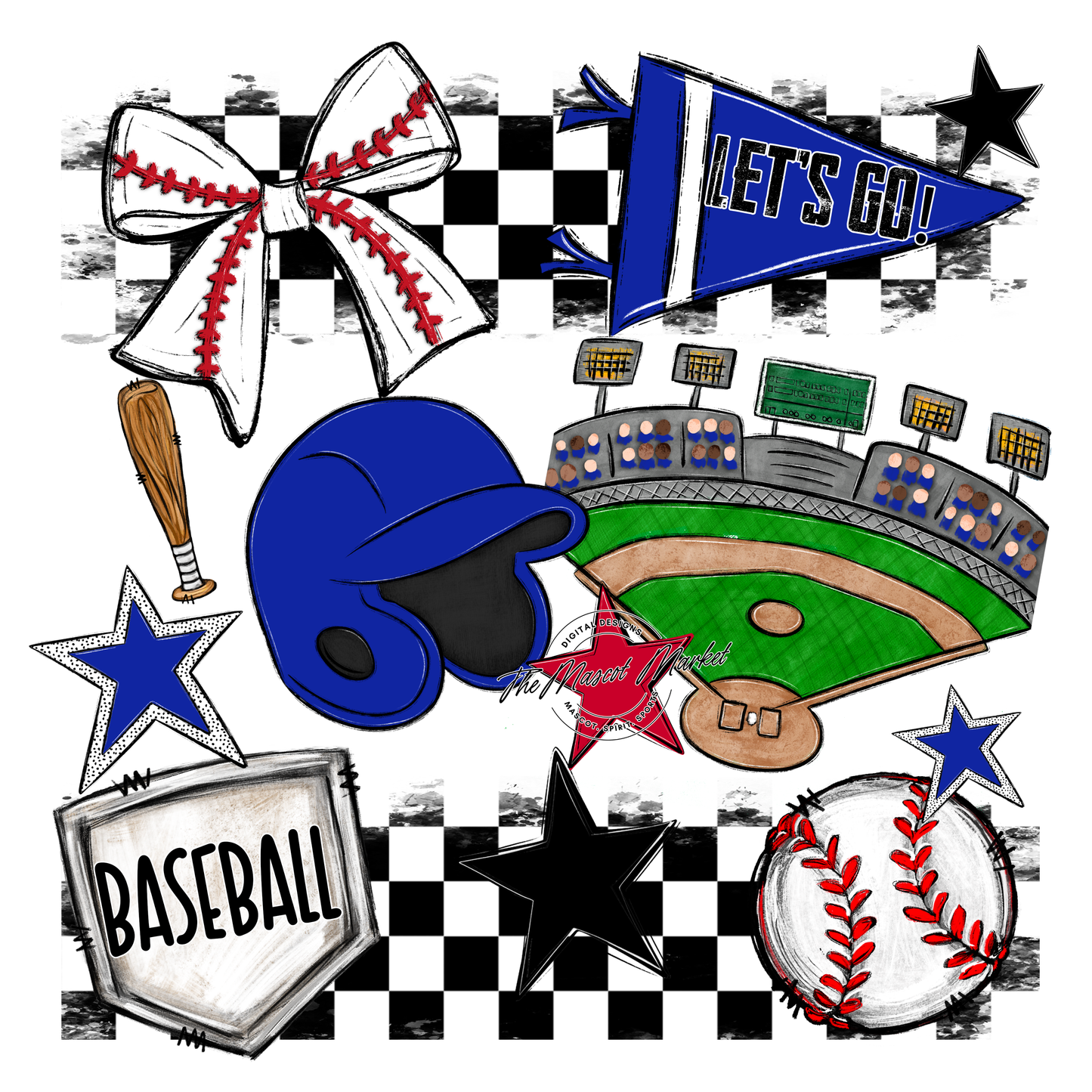 Baseball Checkers Spirit Design-Royal Blue