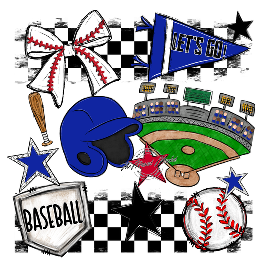 Baseball Checkers Spirit Design-Royal Blue