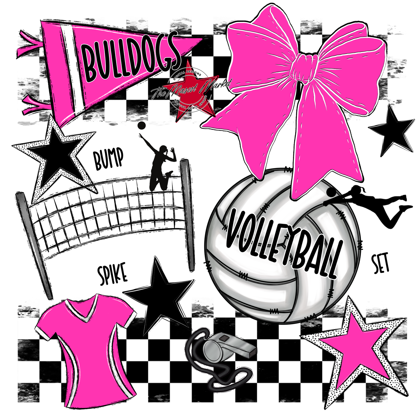 Bulldogs Checkers Volleyball Spirit Design-Pink