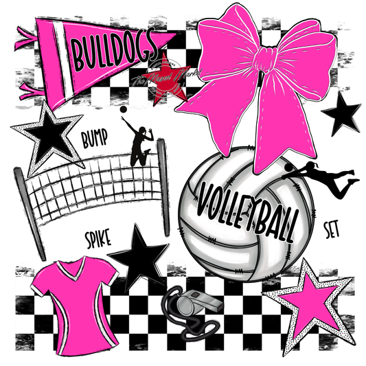 Bulldogs Checkers Volleyball Spirit Design-Pink