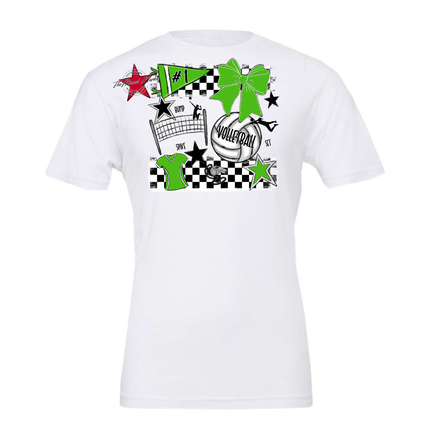 Volleyball Checkers Spirit Design-Bright Green