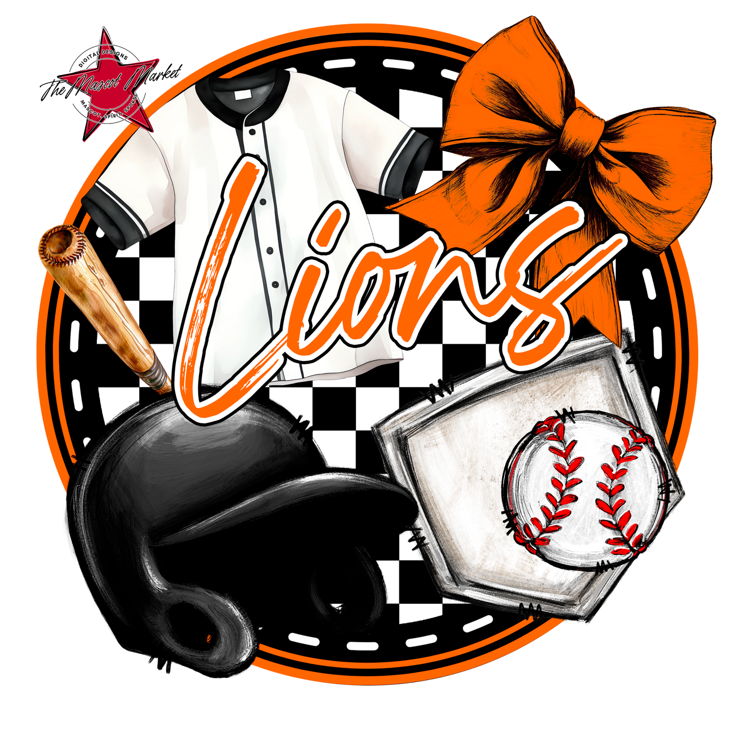 Lions Circle Baseball Design-Orange