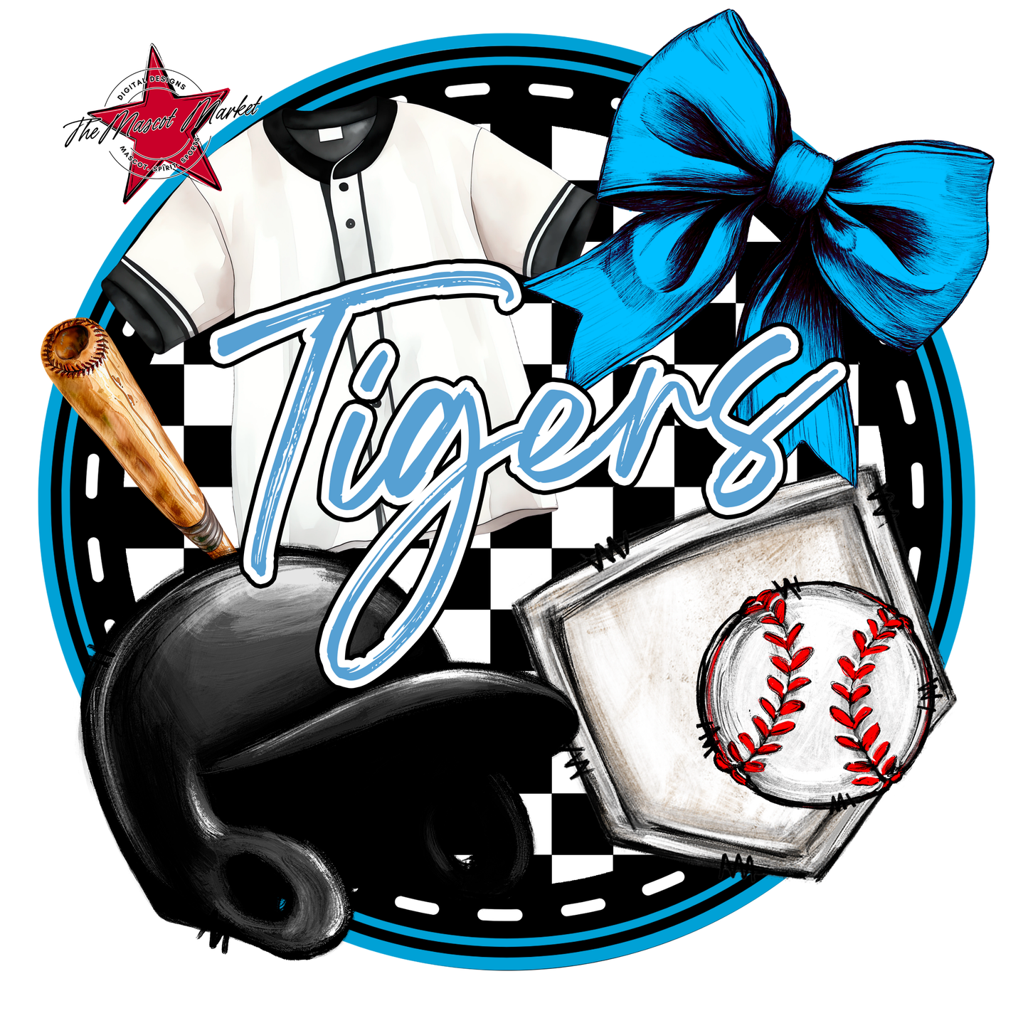 Tigers Circle Baseball Design-Carolina Blue