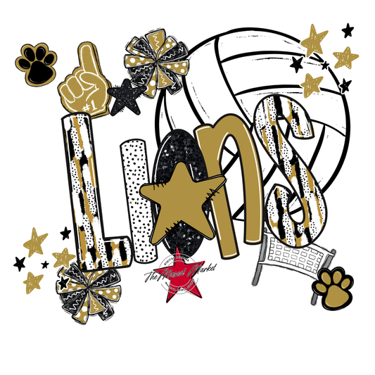 Lions Volleyball Scrape-Gold
