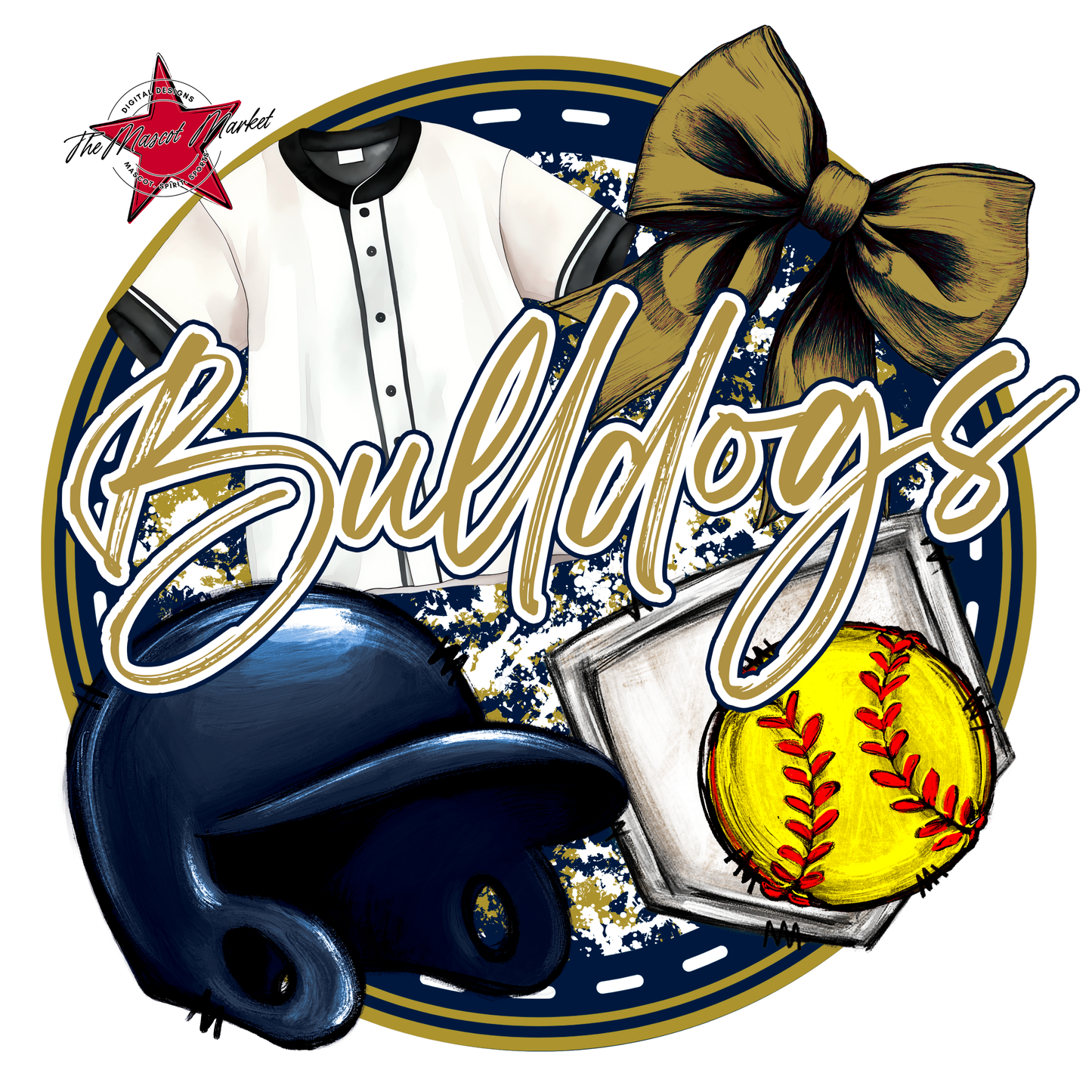 Bulldogs Circle Softball Design-Navy-Gold