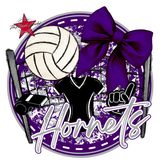 Hornets Circle Volleyball Design-Purple-Grey
