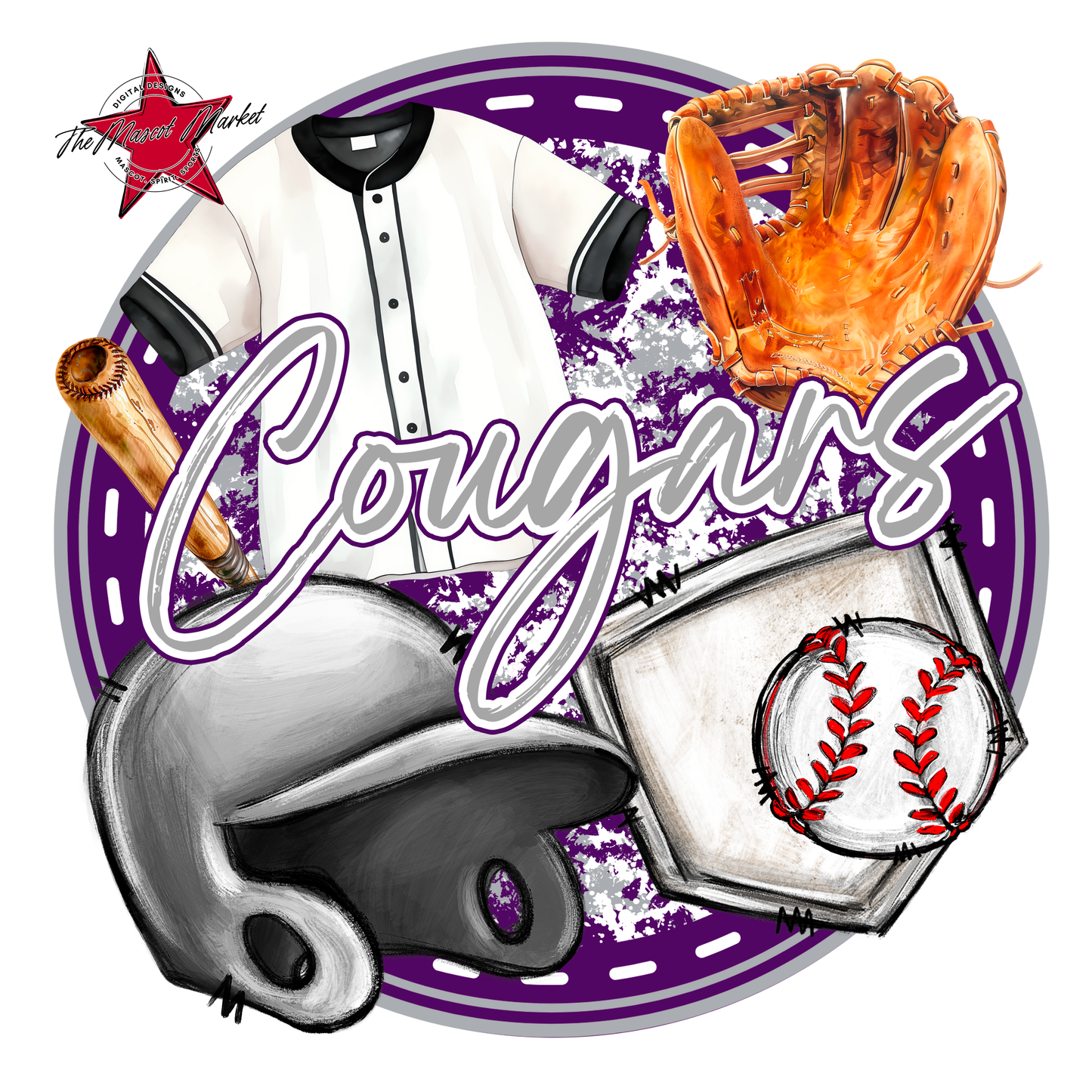 Cougars Circle Baseball Design-Purple-Grey
