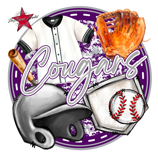 Cougars Circle Baseball Design-Purple-Grey