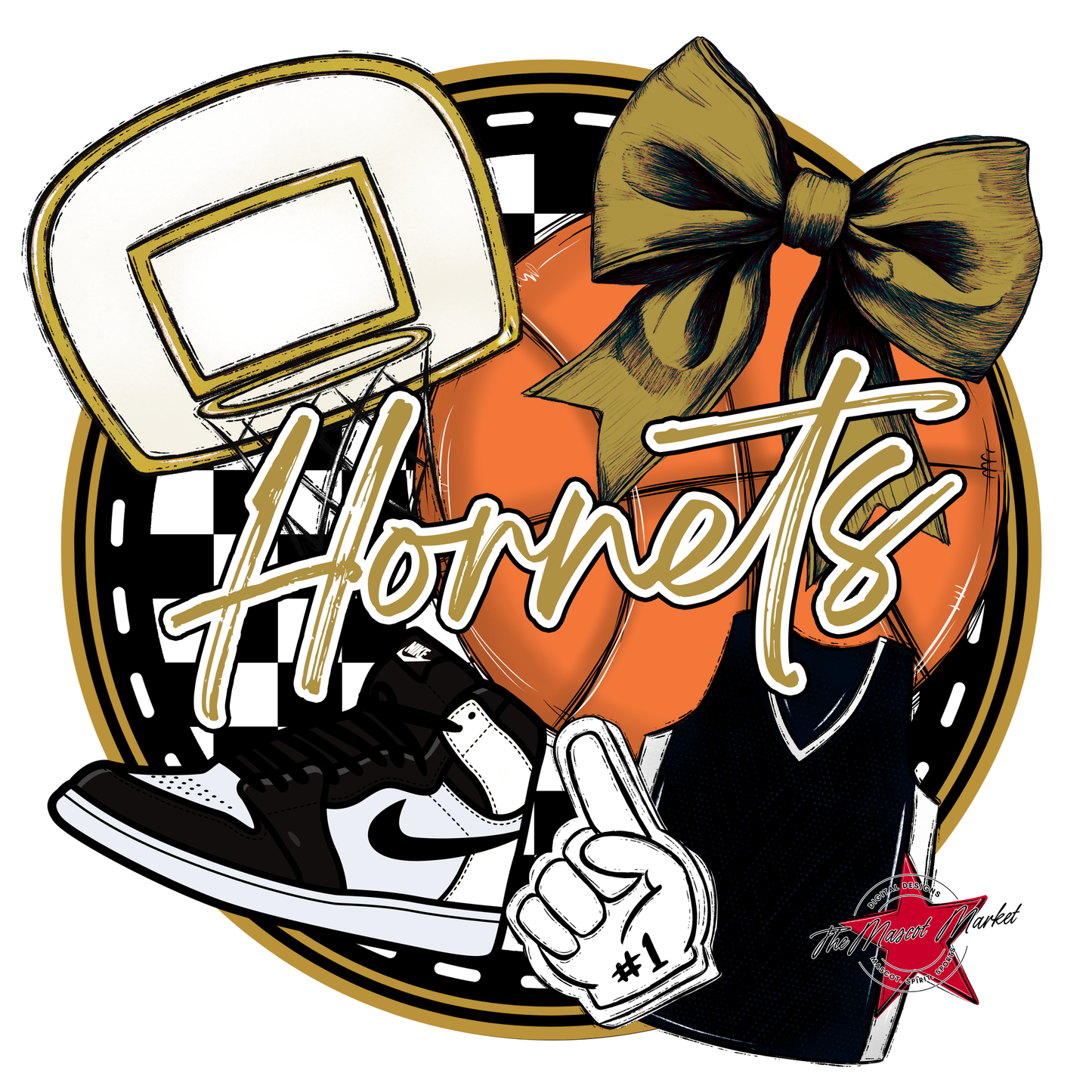 Hornets Circle Basketball Design-Gold