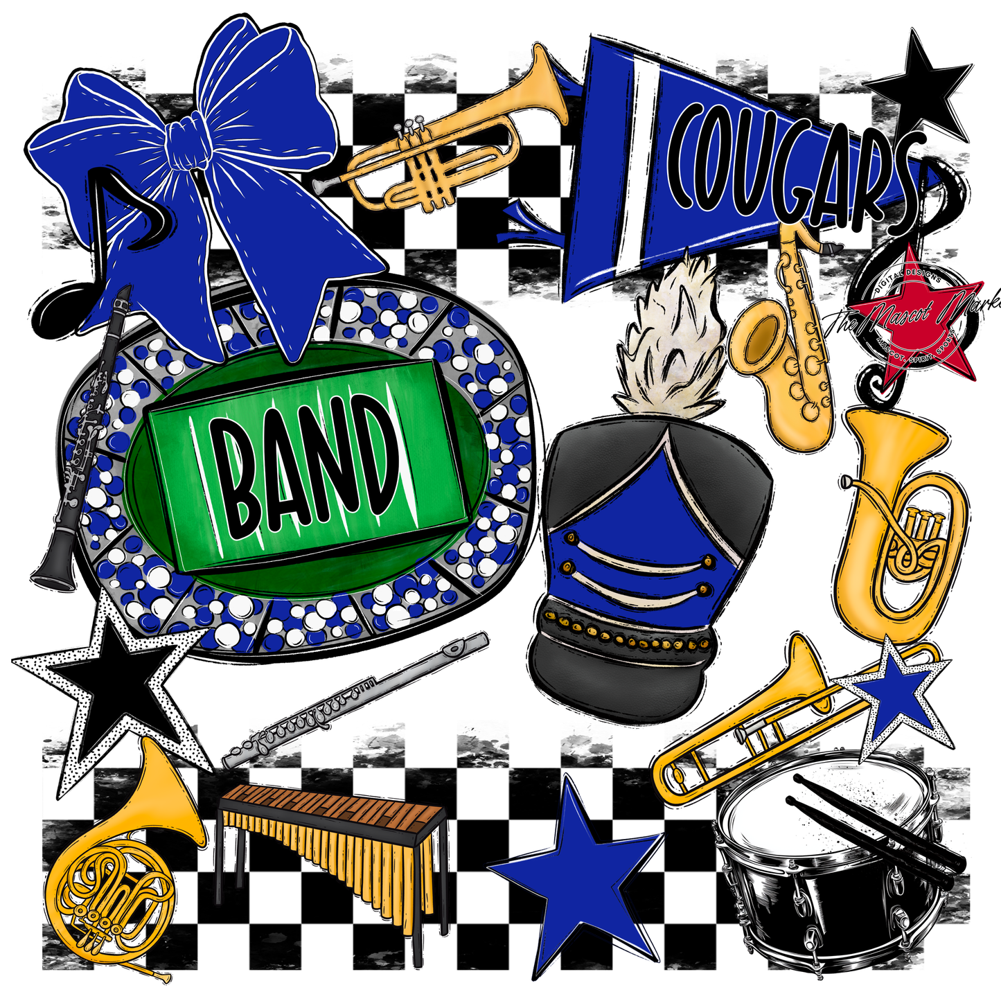 Cougars Checkers Band Spirit Design-Royal Blue