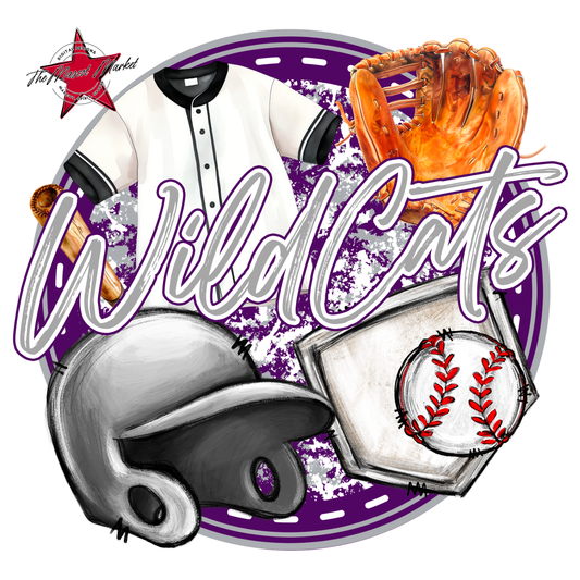 Wildcats Circle Baseball Design-Purple-Grey