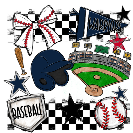 Warriors Checkers Baseball Spirit Design-Navy