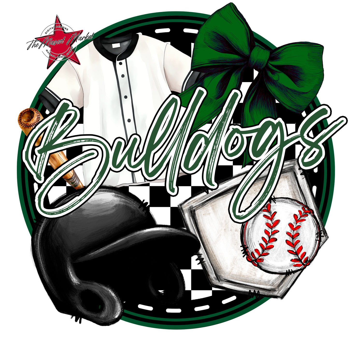 Bulldogs Circle Baseball Design-Green