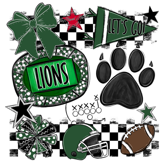 Lions Checkers Mascot Spirit Design w Paw-Green