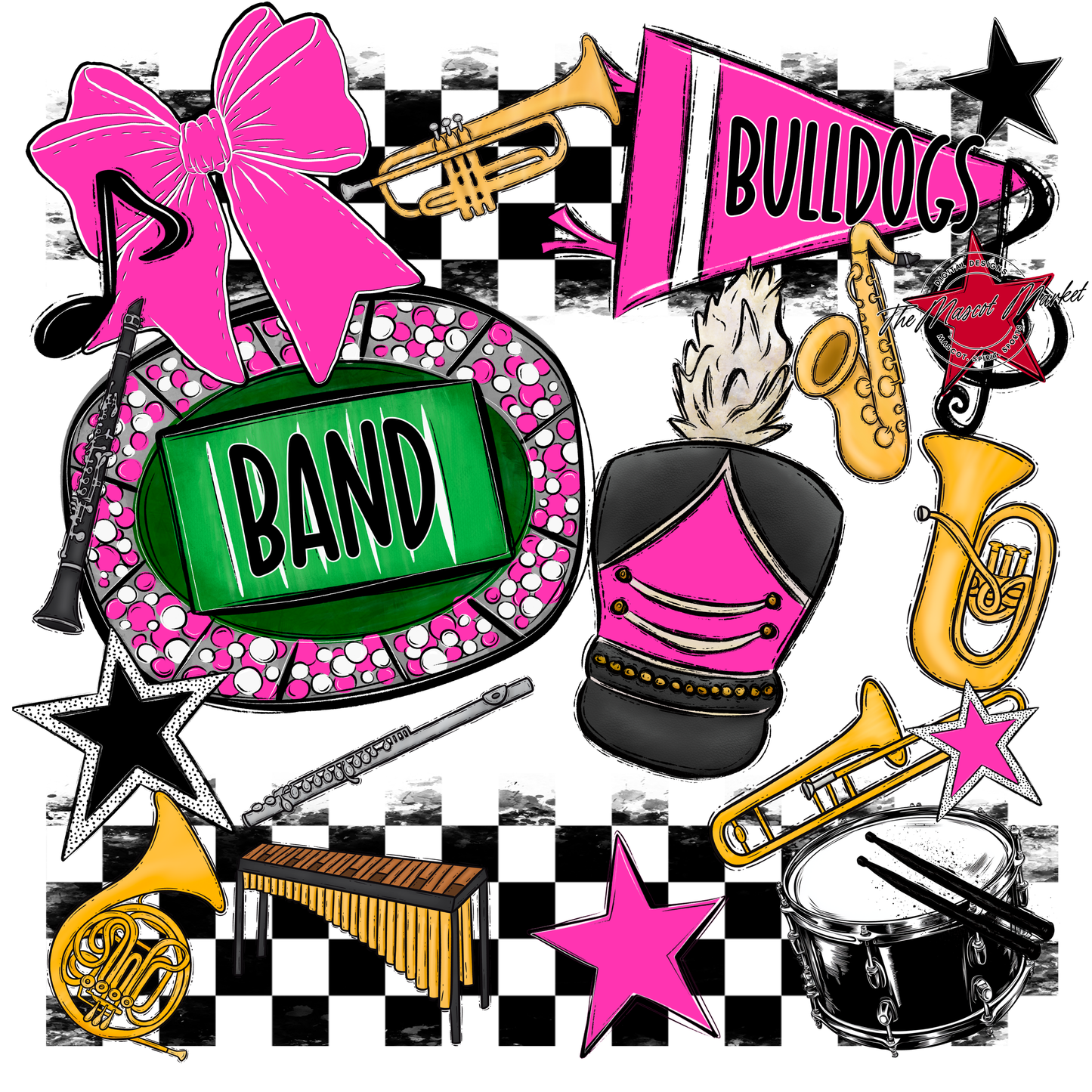 Bulldogs Checkers Band Spirit Design-Pink
