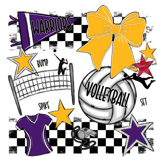 Warriors Checkers Volleyball Spirit Design-Purple-Yellow