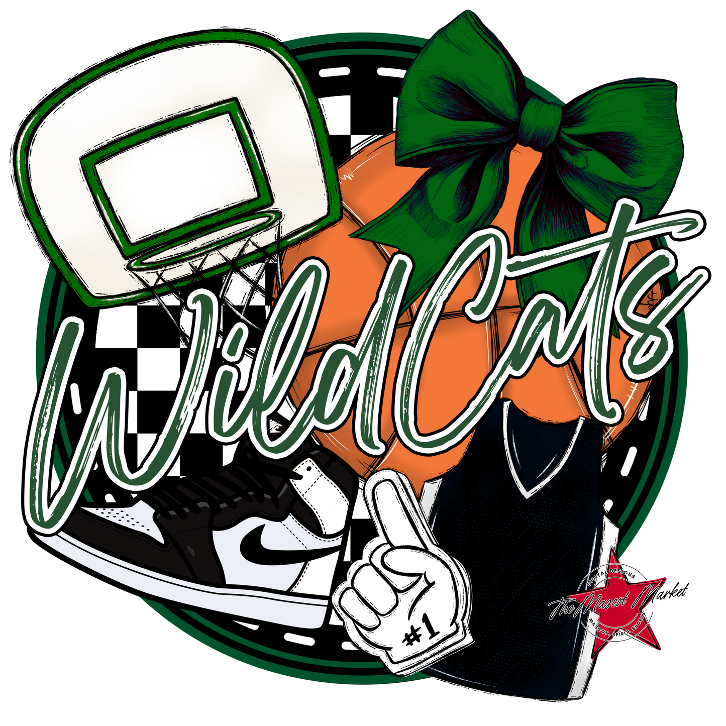 Wildcats Circle Basketball Design-Green