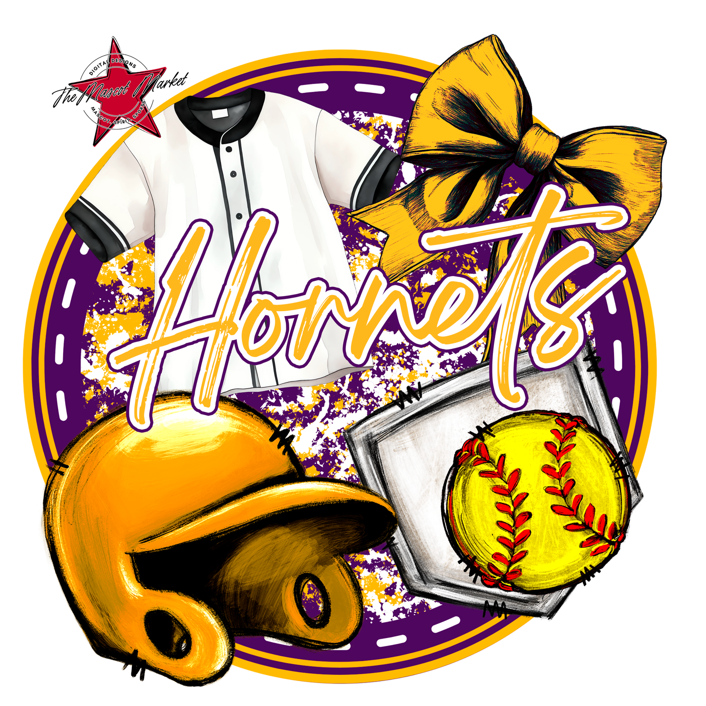 Hornets Circle Softball Design-Purple-Yellow