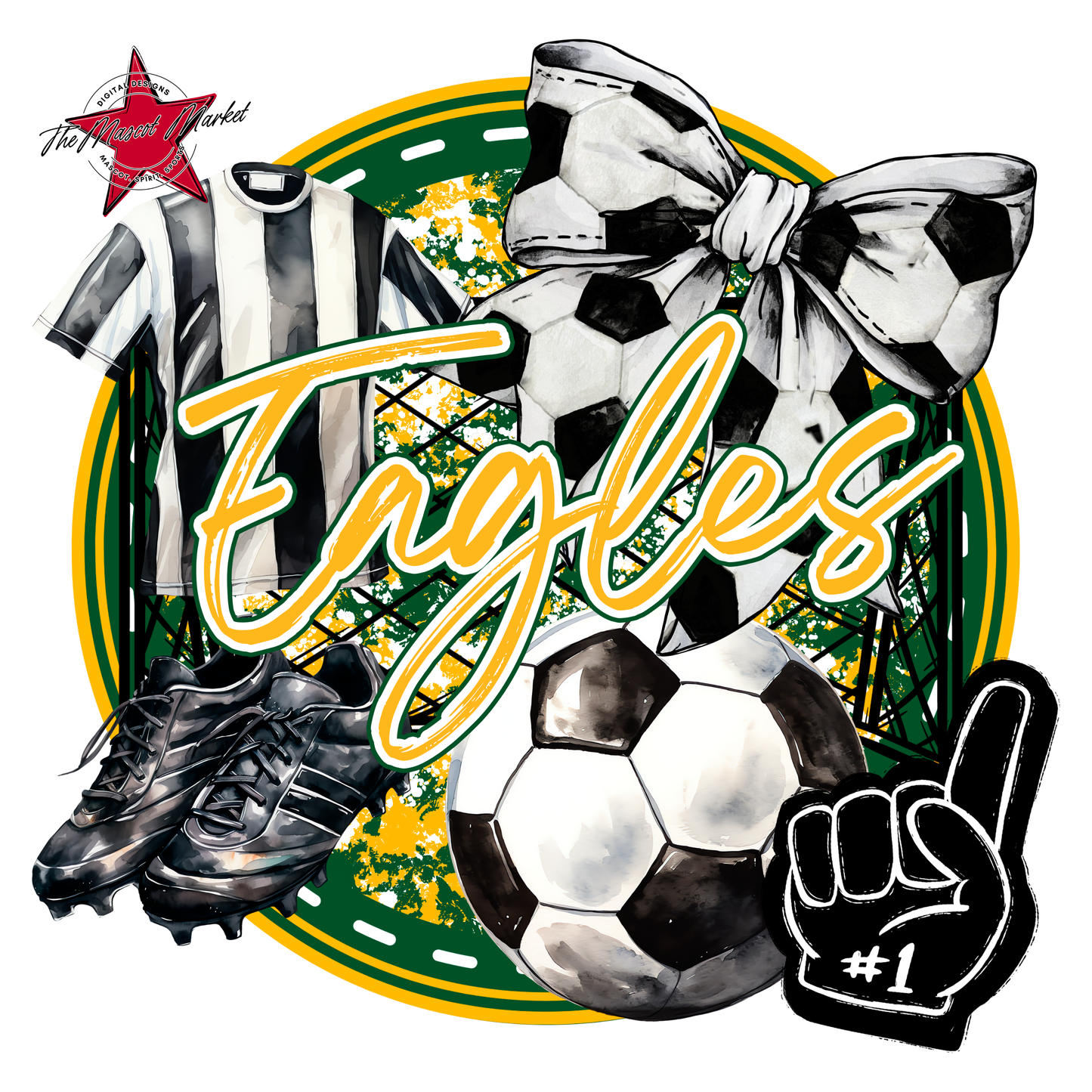 Eagles Circle Soccer Design-Green-Yellow