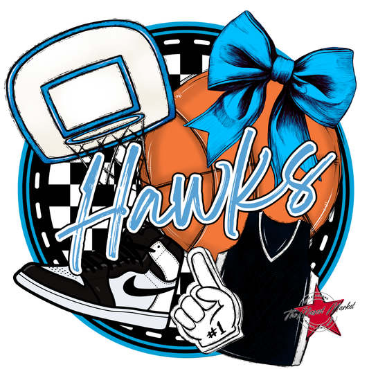 Hawks Circle Basketball Design-Carolina Blue