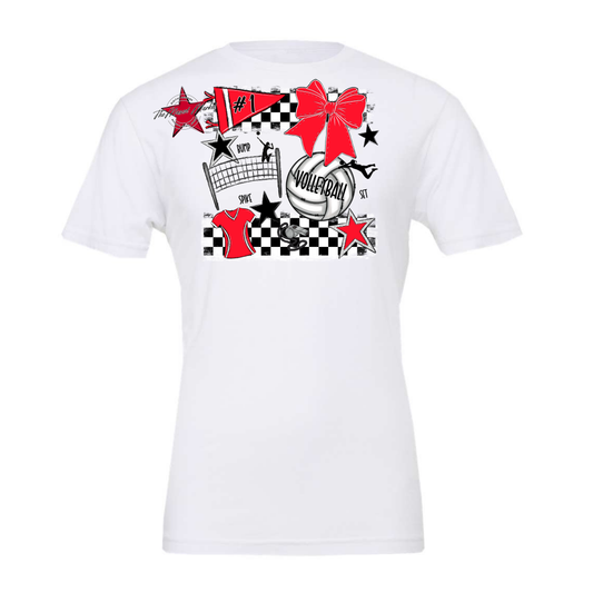 Volleyball Checkers Spirit Design-Bright Red