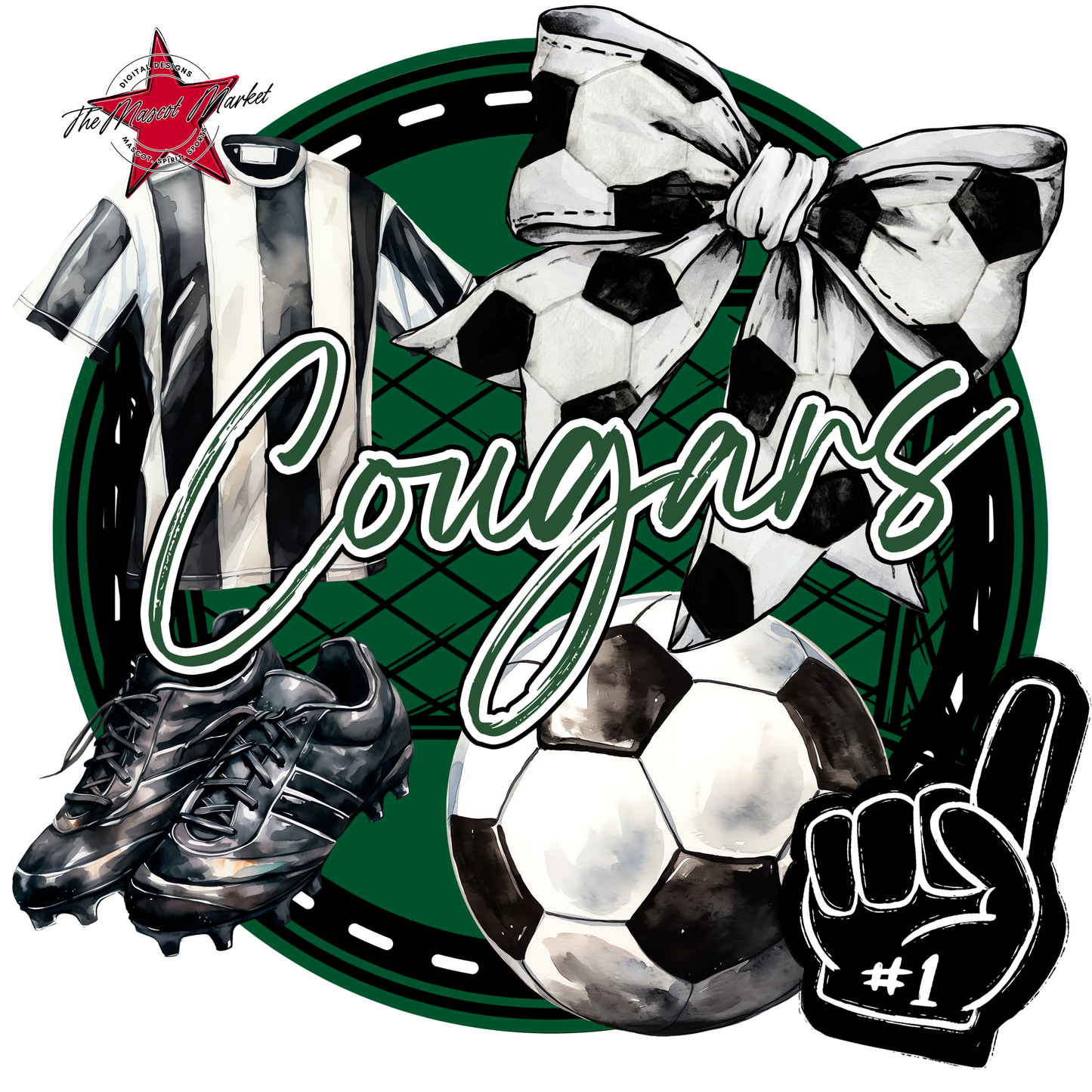 Cougars Circle Soccer Design-Green