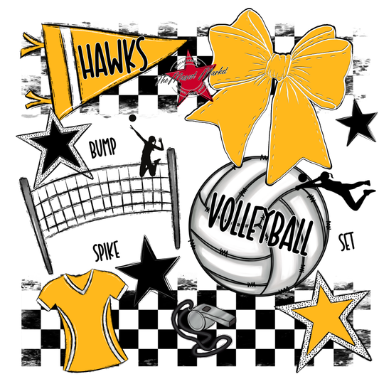Hawks Checkers Volleyball Spirit Design-Yellow