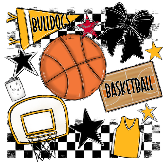 Bulldogs Checkers Basketball Spirit Design-Yellow