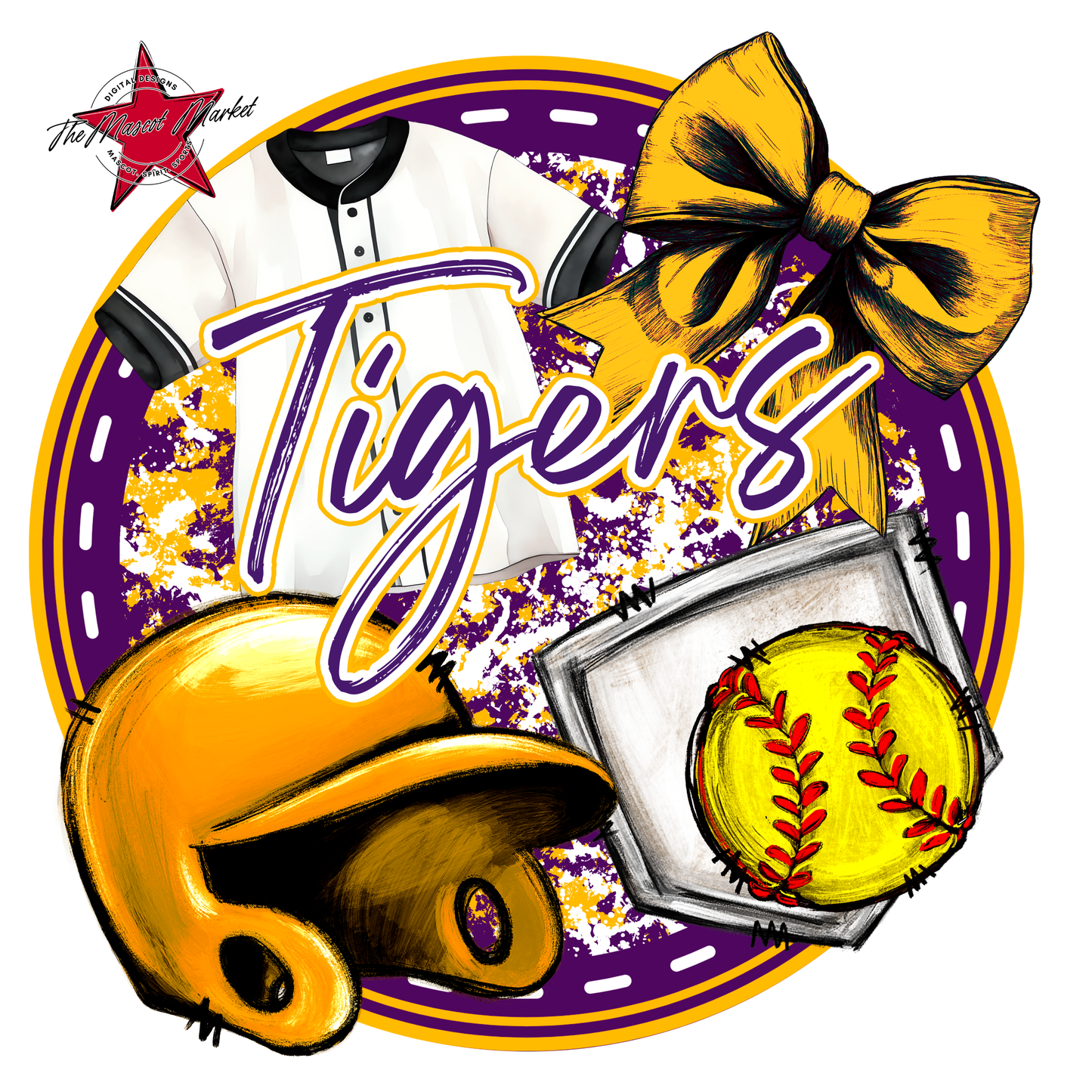 Tigers Circle Softball Design-Purple-Yellow