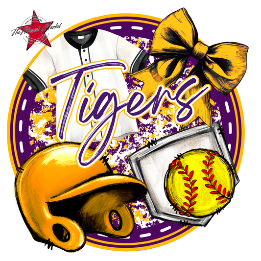 Tigers Circle Softball Design-Purple-Yellow
