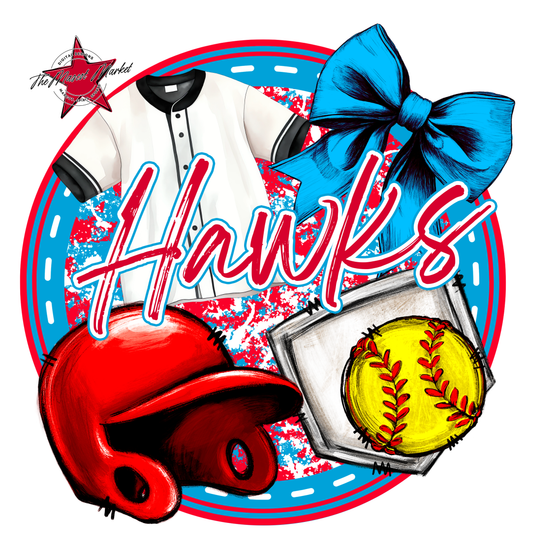 Hawks Circle Softball Design-Carolina Blue-Red