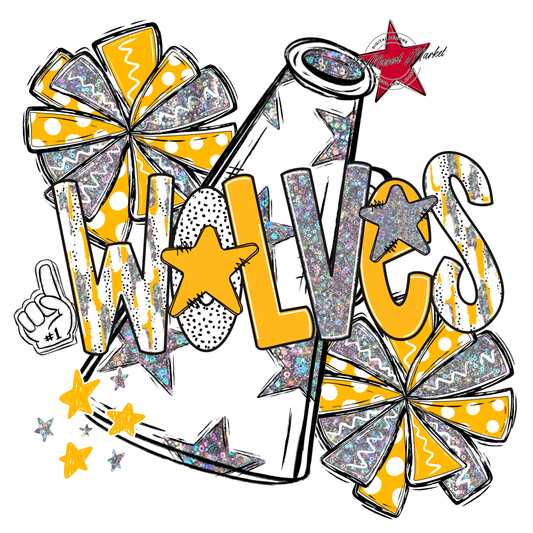 Wolves Cheer Megaphone Scrape-Yellow
