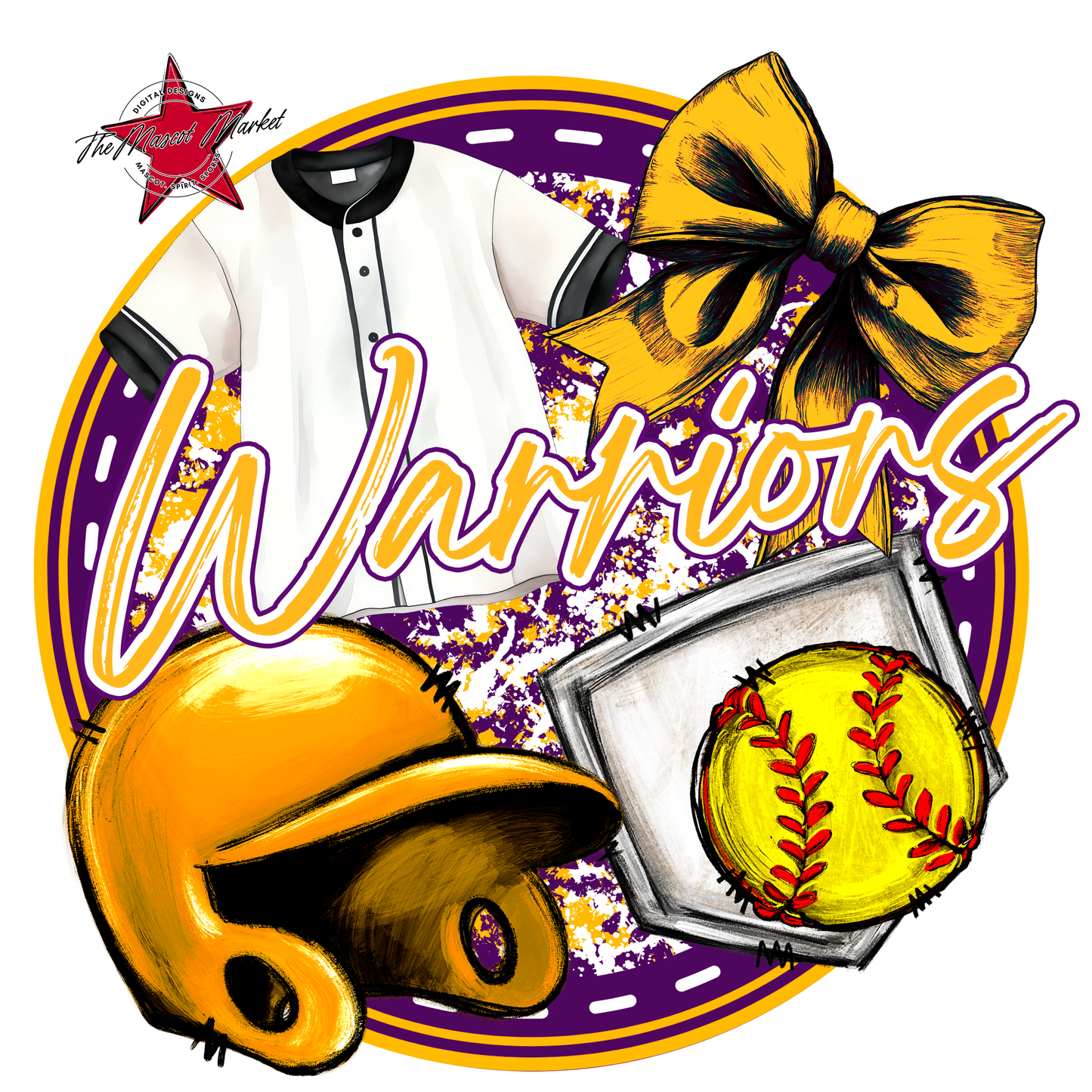 Warriors Circle Softball Design-Purple-Yellow