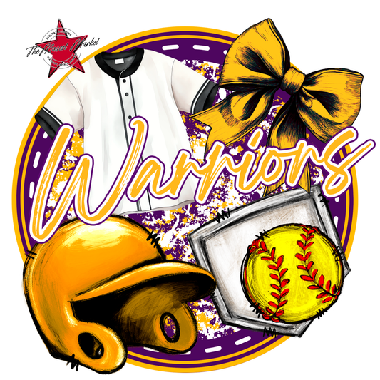 Warriors Circle Softball Design-Purple-Yellow