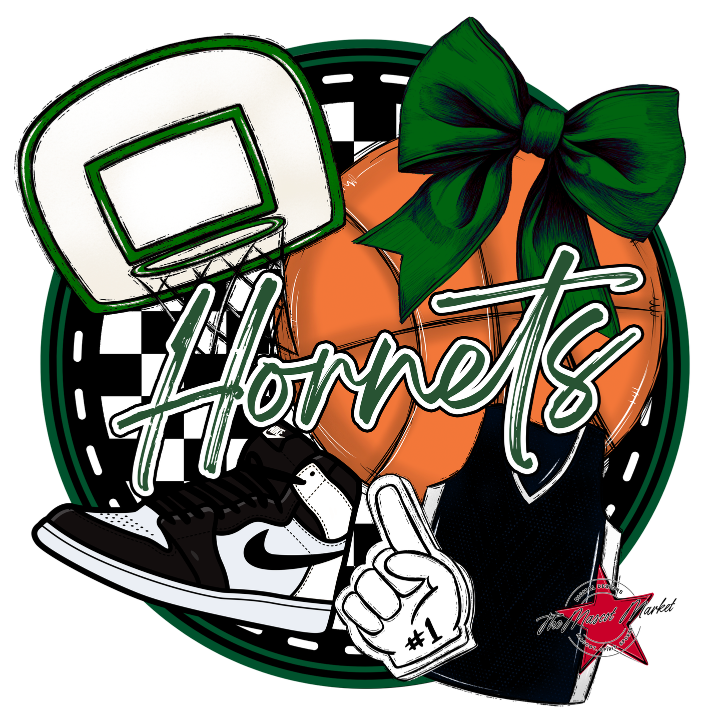 Hornets Circle Basketball Design-Green
