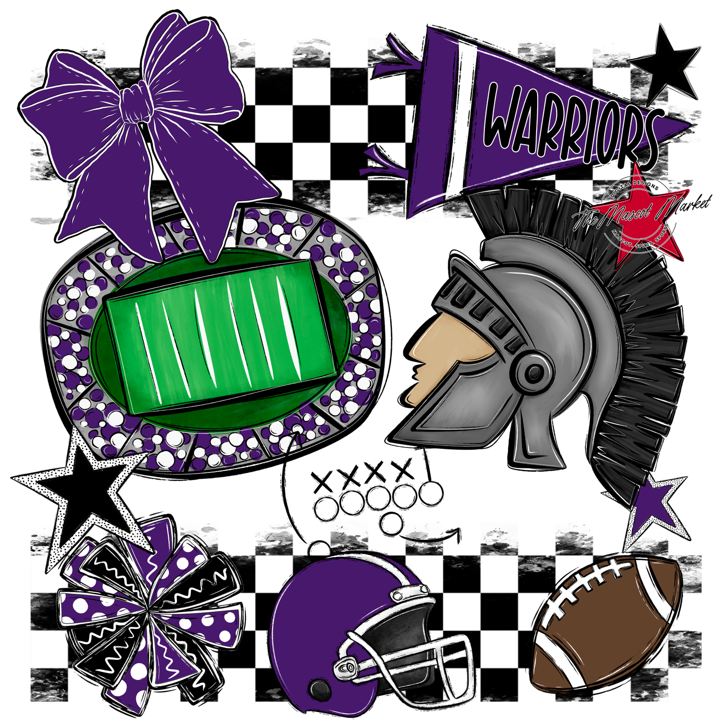 Warriors Checkers Mascot Spirit Design-Purple