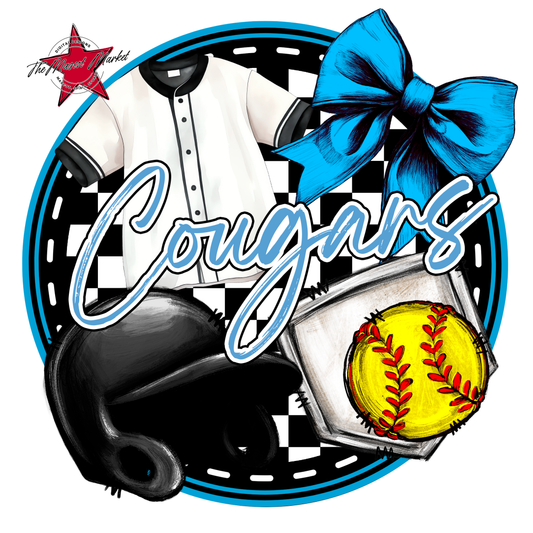 Cougars Circle Softball Design-Carolina Blue