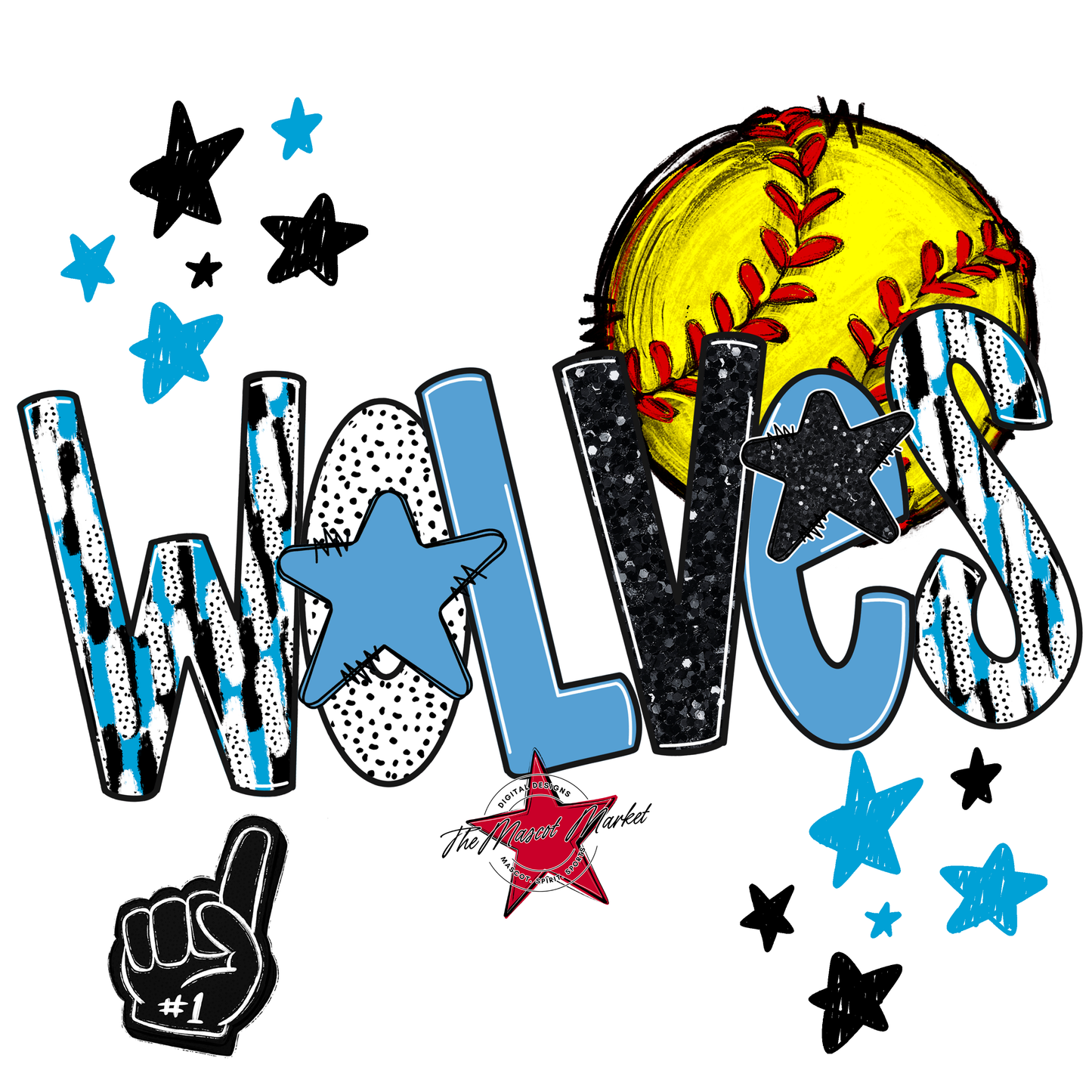 Wolves Softball Scrape-Carolina Blue